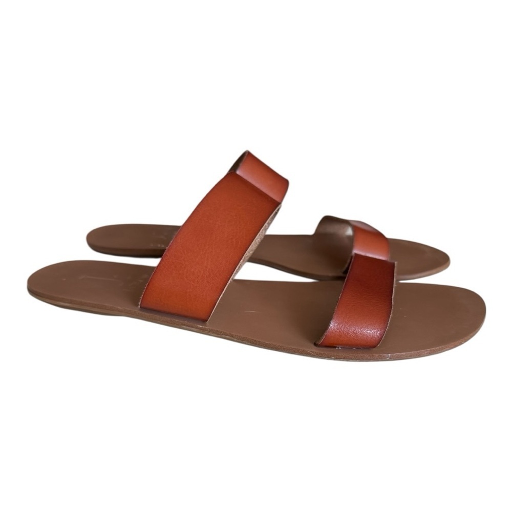 J. Crew Double Strap Dark Brown Leather Slides Flats Women’s Size 9 -